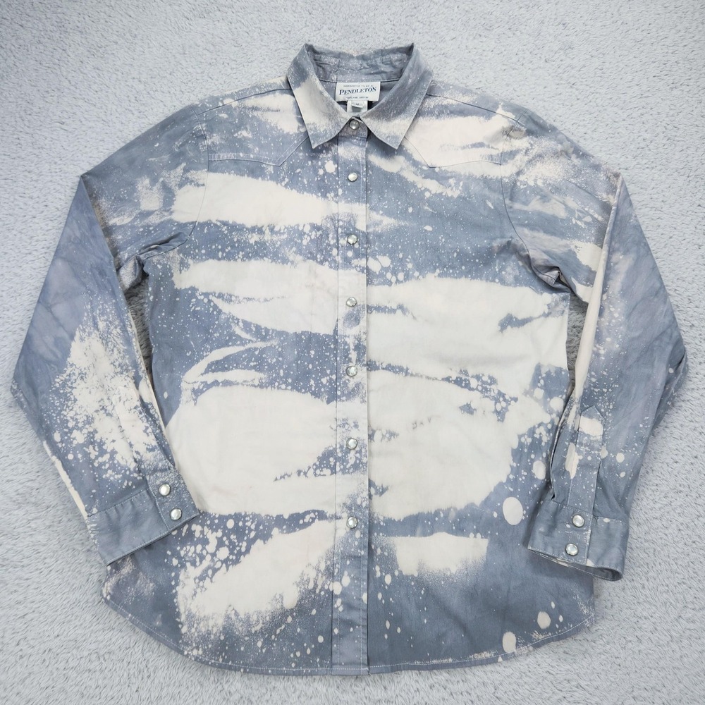 Pendleton Shirt Mens Medium Gray Bleach Splatter Western Snap Button Up Stretch